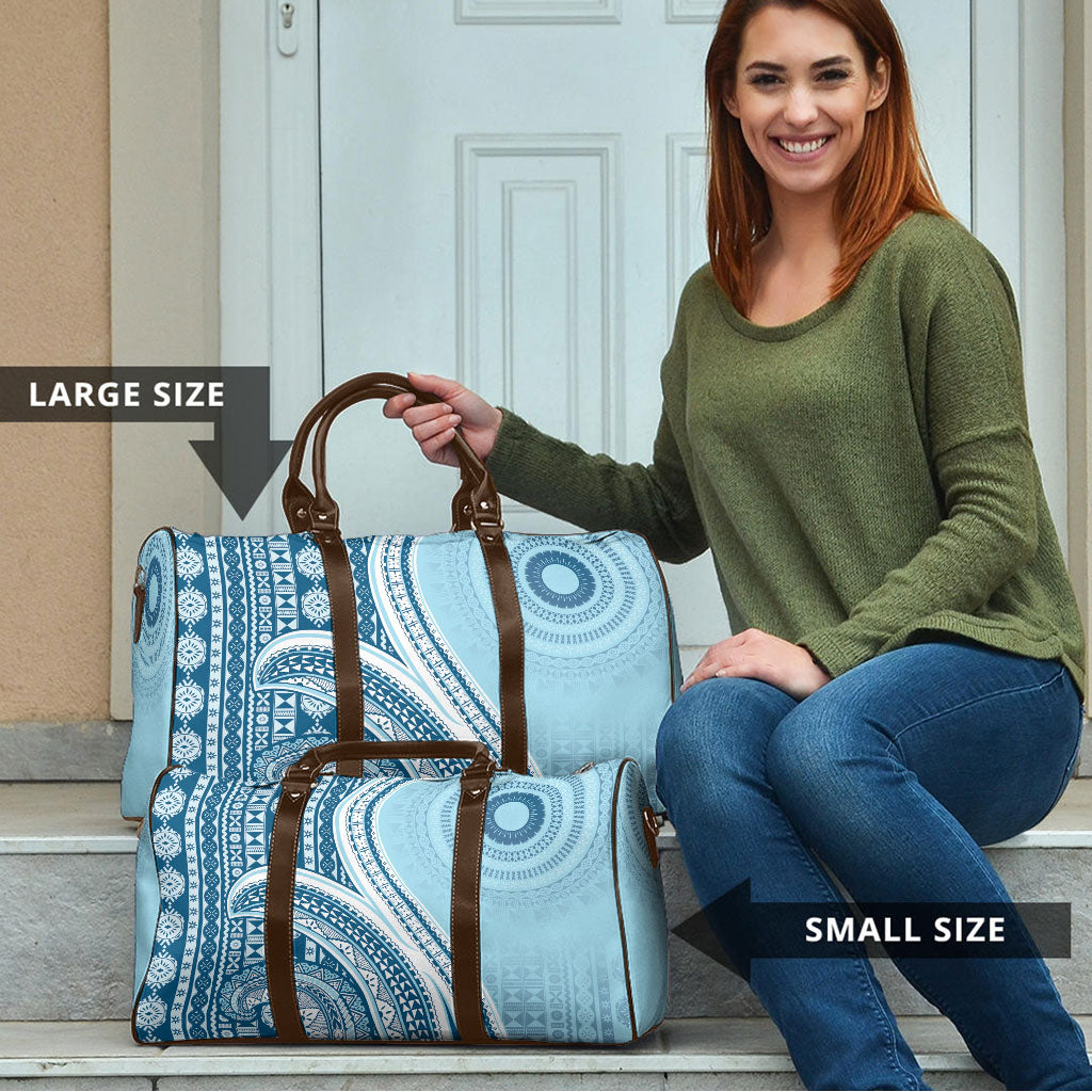 Bula Fiji Vintage Tapa Travel Bag Kaivity Masi Wave Motifs - Turquoise LT7 - Polynesian Pride