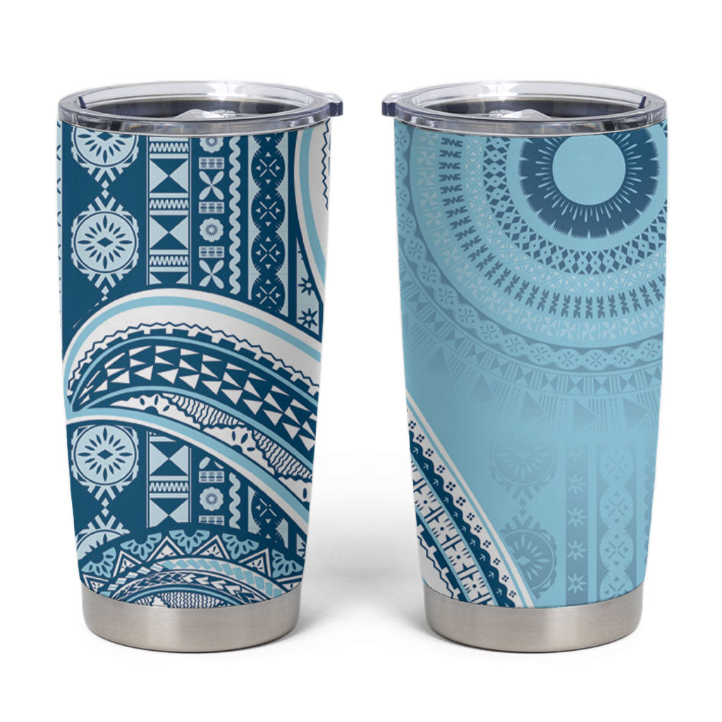 Bula Fiji Vintage Tapa Tumbler Cup Kaivity Masi Wave Motifs - Turquoise LT7 Turquoise - Polynesian Pride