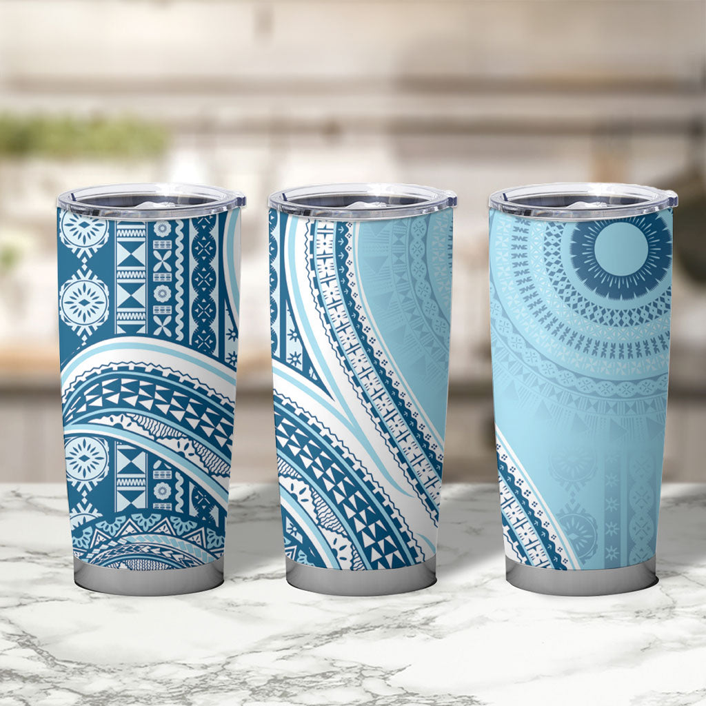 Bula Fiji Vintage Tapa Tumbler Cup Kaivity Masi Wave Motifs - Turquoise LT7 - Polynesian Pride
