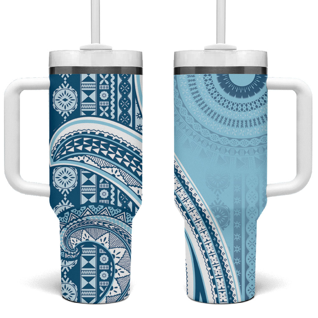 Bula Fiji Vintage Tapa Tumbler With Handle Kaivity Masi Wave Motifs - Turquoise LT7 One Size: 40 oz Turquoise - Polynesian Pride