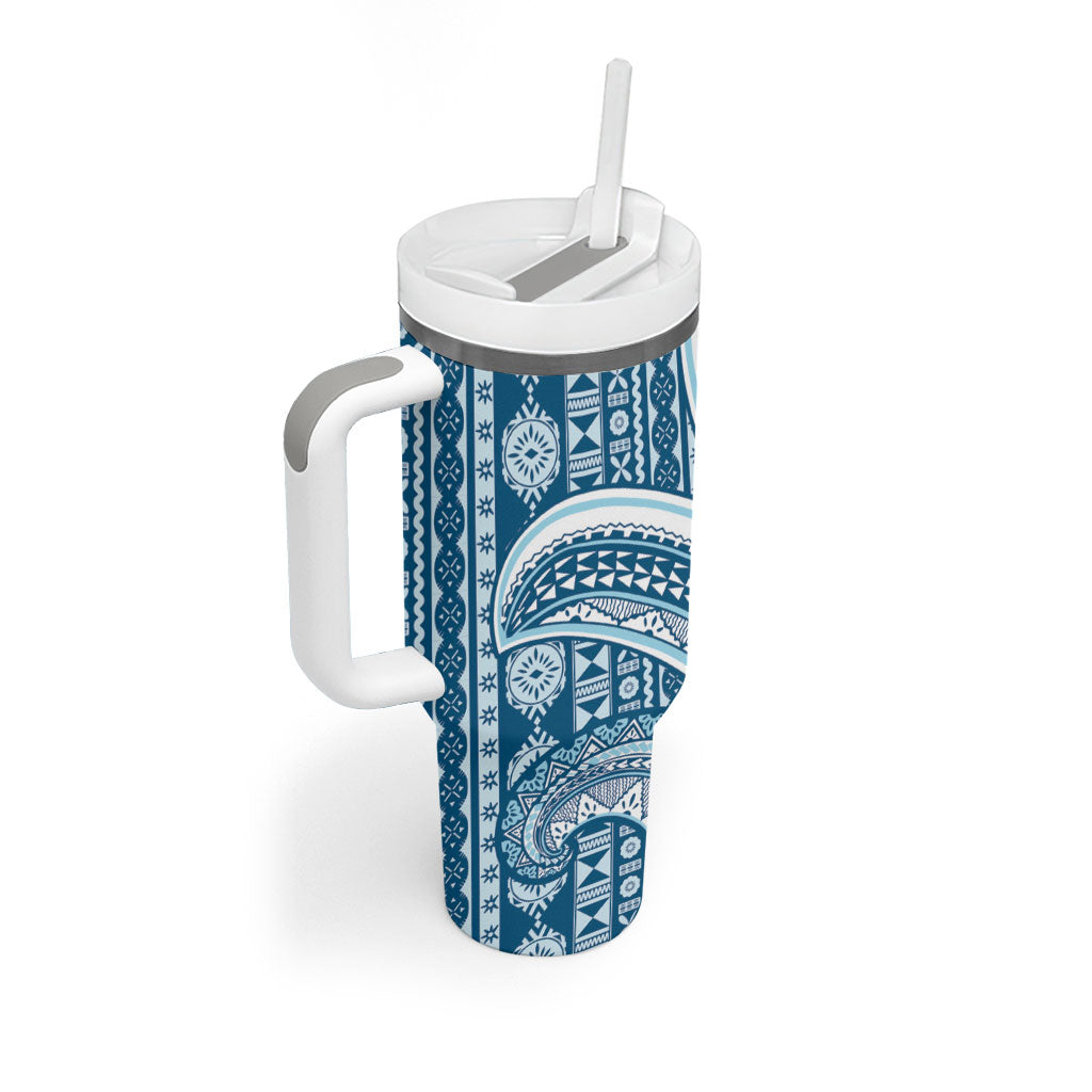 Bula Fiji Vintage Tapa Tumbler With Handle Kaivity Masi Wave Motifs - Turquoise LT7 - Polynesian Pride