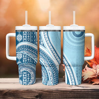 Bula Fiji Vintage Tapa Tumbler With Handle Kaivity Masi Wave Motifs - Turquoise LT7 - Polynesian Pride