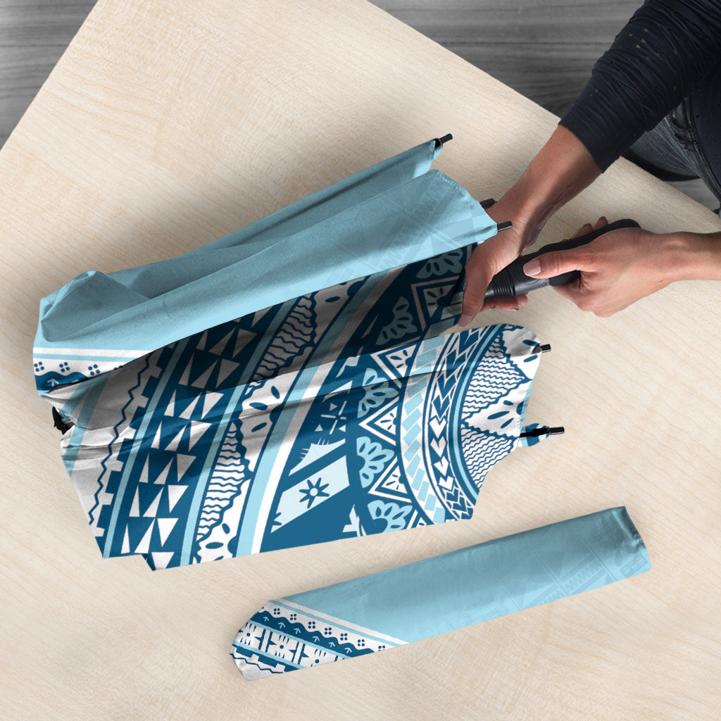 Bula Fiji Vintage Tapa Umbrella Kaivity Masi Wave Motifs - Turquoise LT7 - Polynesian Pride
