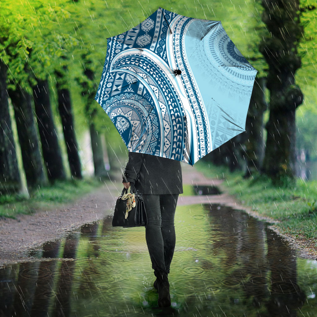 Bula Fiji Vintage Tapa Umbrella Kaivity Masi Wave Motifs - Turquoise LT7 - Polynesian Pride