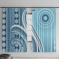 Bula Fiji Vintage Tapa Window Curtain Kaivity Masi Wave Motifs - Turquoise