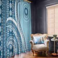 Bula Fiji Vintage Tapa Window Curtain Kaivity Masi Wave Motifs - Turquoise