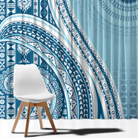 Bula Fiji Vintage Tapa Window Curtain Kaivity Masi Wave Motifs - Turquoise