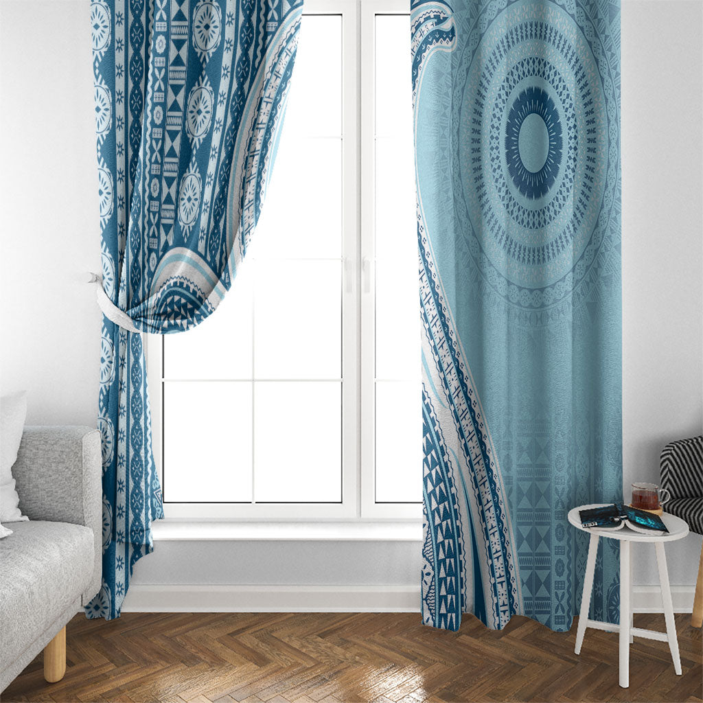 Bula Fiji Vintage Tapa Window Curtain Kaivity Masi Wave Motifs - Turquoise
