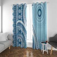 Bula Fiji Vintage Tapa Window Curtain Kaivity Masi Wave Motifs - Turquoise