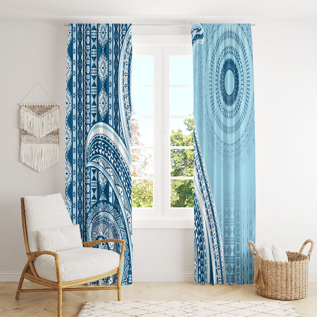 Bula Fiji Vintage Tapa Window Curtain Kaivity Masi Wave Motifs - Turquoise