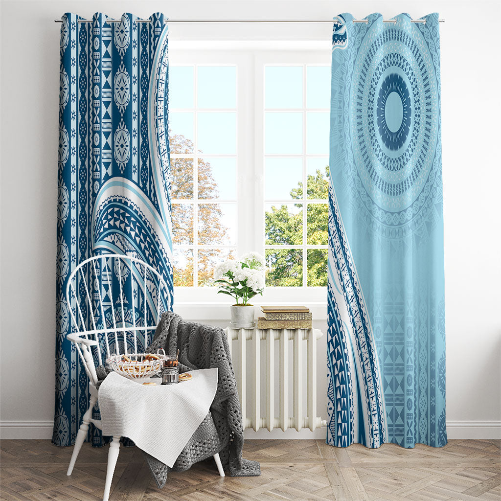Bula Fiji Vintage Tapa Window Curtain Kaivity Masi Wave Motifs - Turquoise