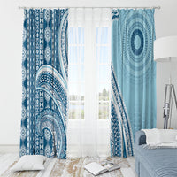 Bula Fiji Vintage Tapa Window Curtain Kaivity Masi Wave Motifs - Turquoise