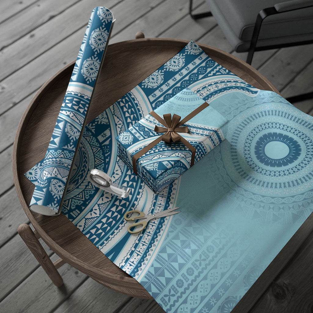 Bula Fiji Vintage Tapa Wrapping Paper Kaivity Masi Wave Motifs - Turquoise LT7 - Polynesian Pride