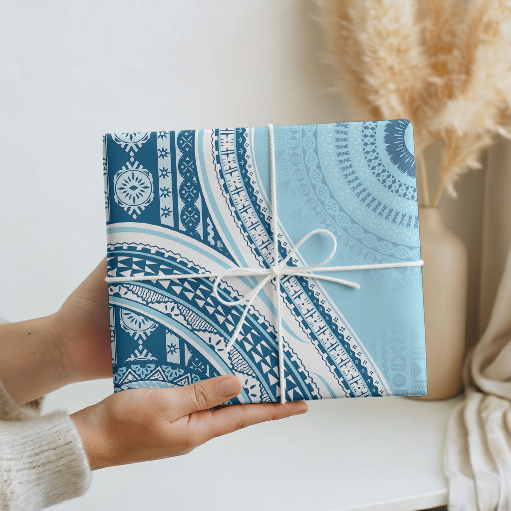 Bula Fiji Vintage Tapa Wrapping Paper Kaivity Masi Wave Motifs - Turquoise LT7 - Polynesian Pride