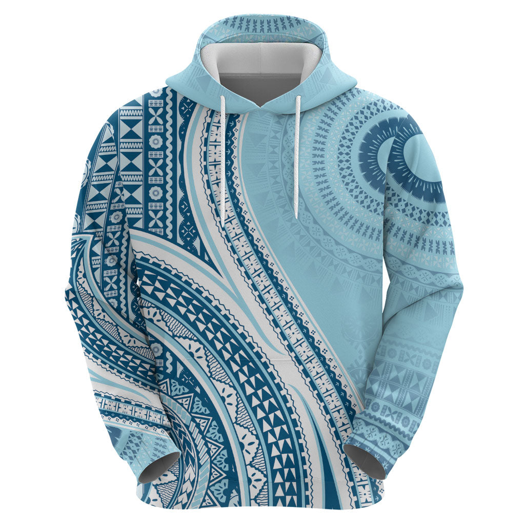 Bula Fiji Vintage Tapa Zip Hoodie Kaivity Masi Wave Motifs - Turquoise LT7 - Polynesian Pride