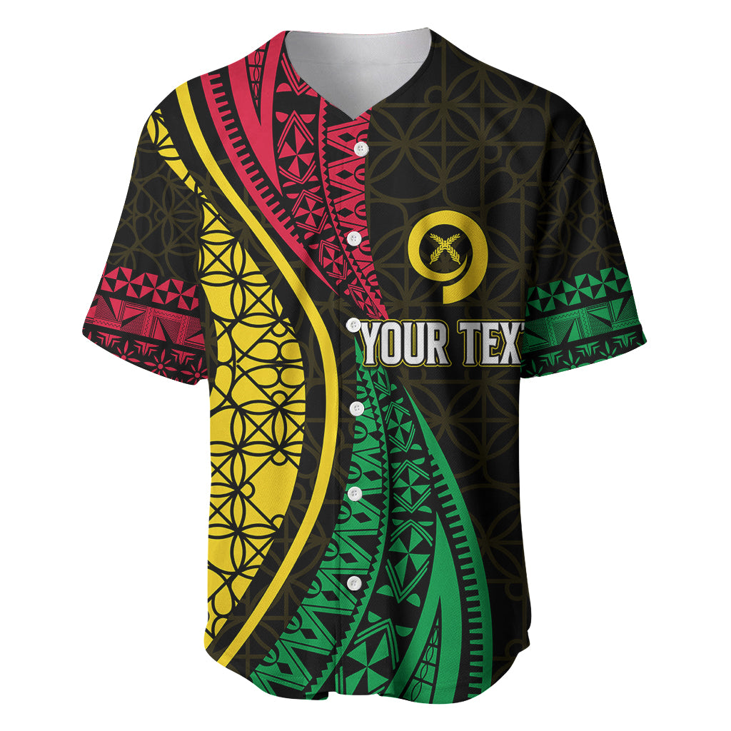 Personalised Vanuatu Baseball Jersey Melanesian Sand Drawing Mixed - Ni Van and Proud LT7 Black - Polynesian Pride