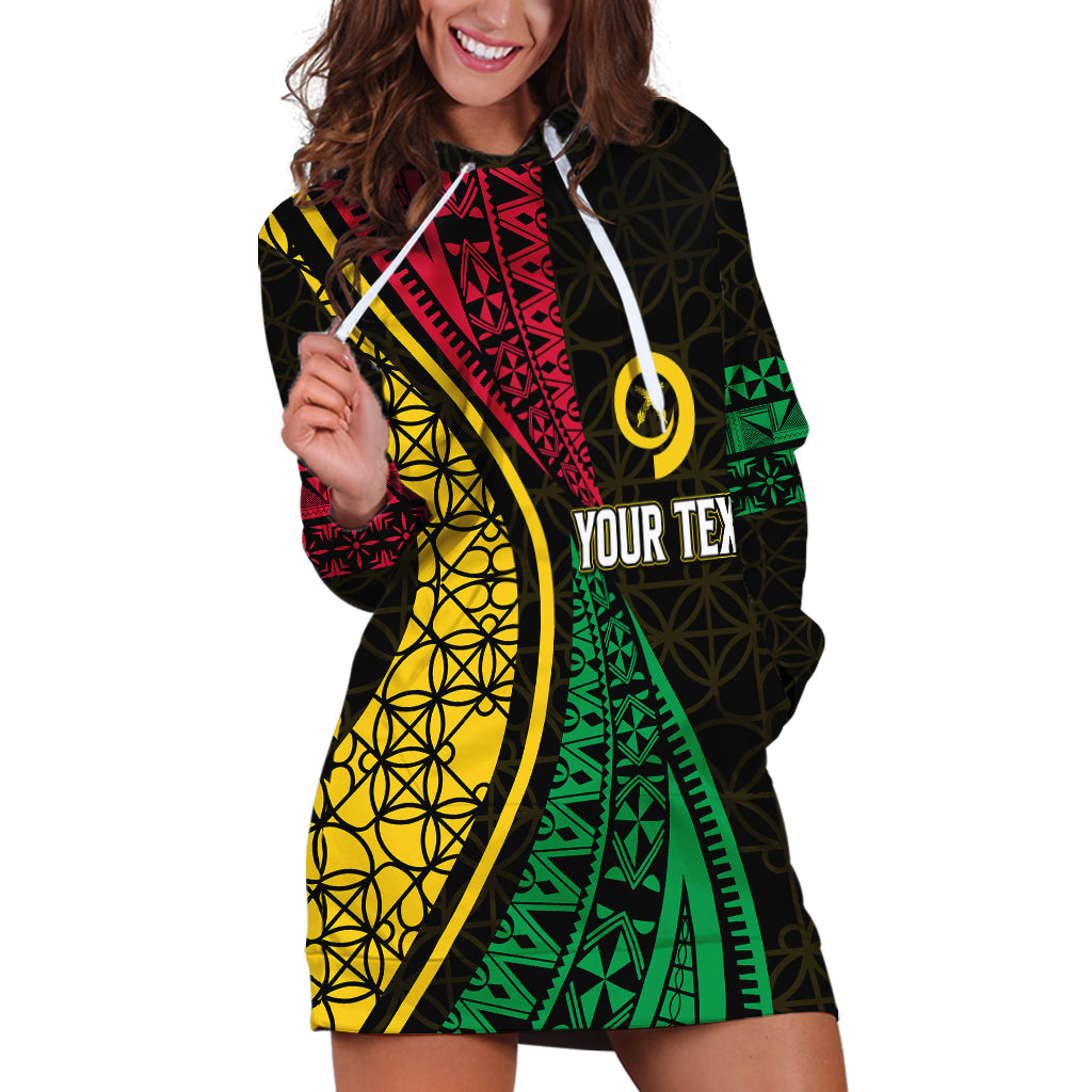 Personalised Vanuatu Hoodie Dress Melanesian Sand Drawing Mixed - Ni Van and Proud LT7 Black - Polynesian Pride