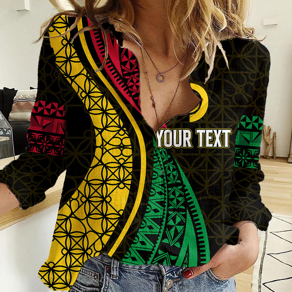 Personalised Vanuatu Women Casual Shirt Melanesian Sand Drawing Mixed - Ni Van and Proud LT7 Female Black - Polynesian Pride