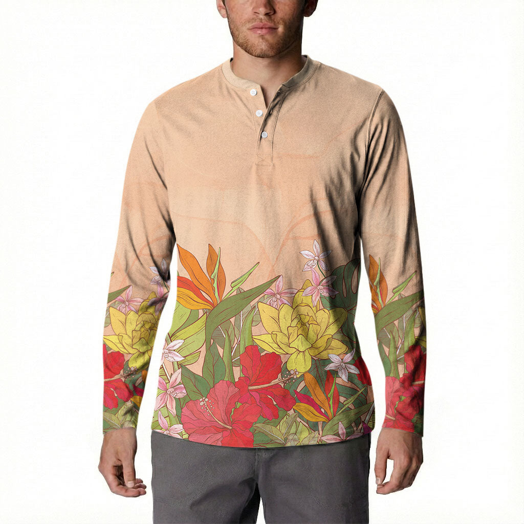 Mahalo Hawaii - Ka Pule a ka Haku Button Sweatshirt Tropical Flowers LT7 - Polynesian Pride