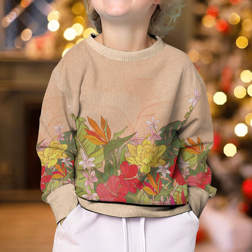 Mahalo Hawaii - ⁠Ka Pule a ka Haku Kid Ugly Christmas Sweater Tropical Flowers