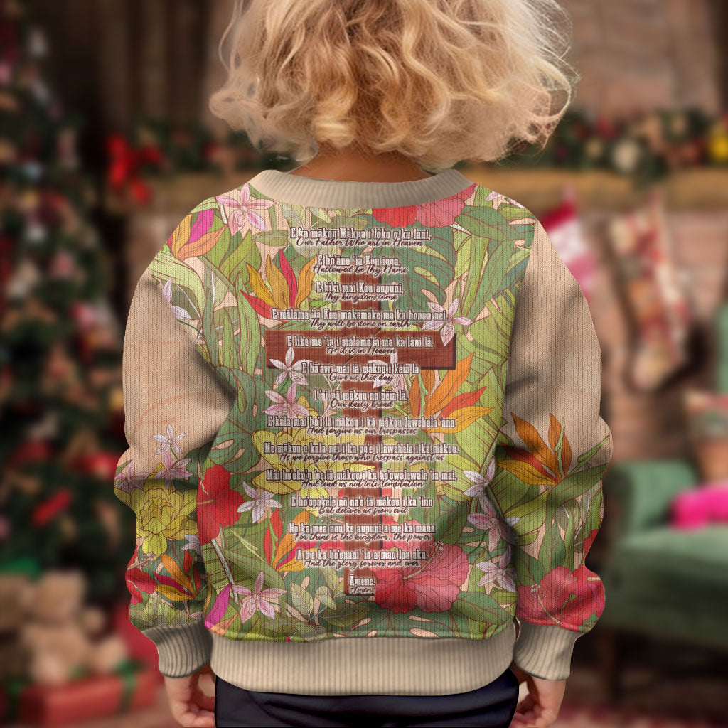 Mahalo Hawaii - ⁠Ka Pule a ka Haku Kid Ugly Christmas Sweater Tropical Flowers