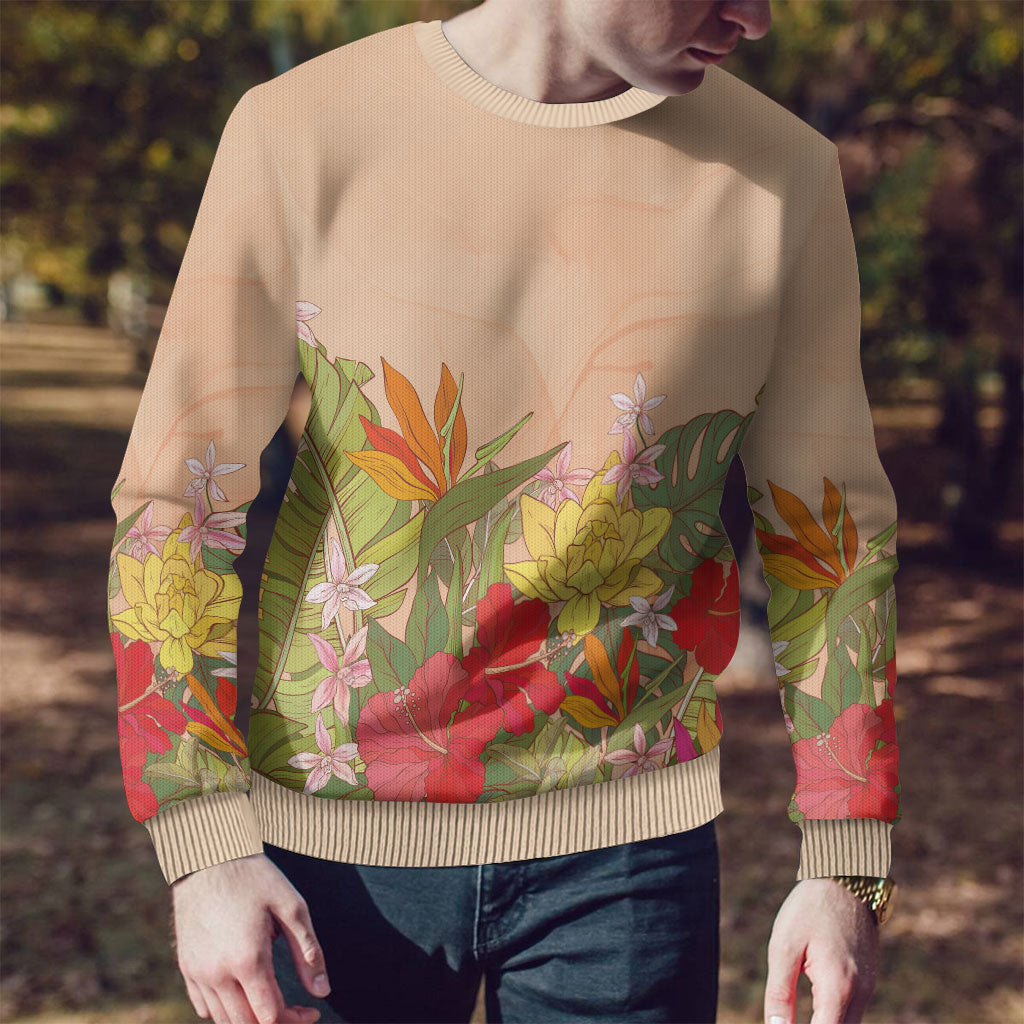 Mahalo Hawaii - ⁠Ka Pule a ka Haku Ugly Christmas Sweater Tropical Flowers