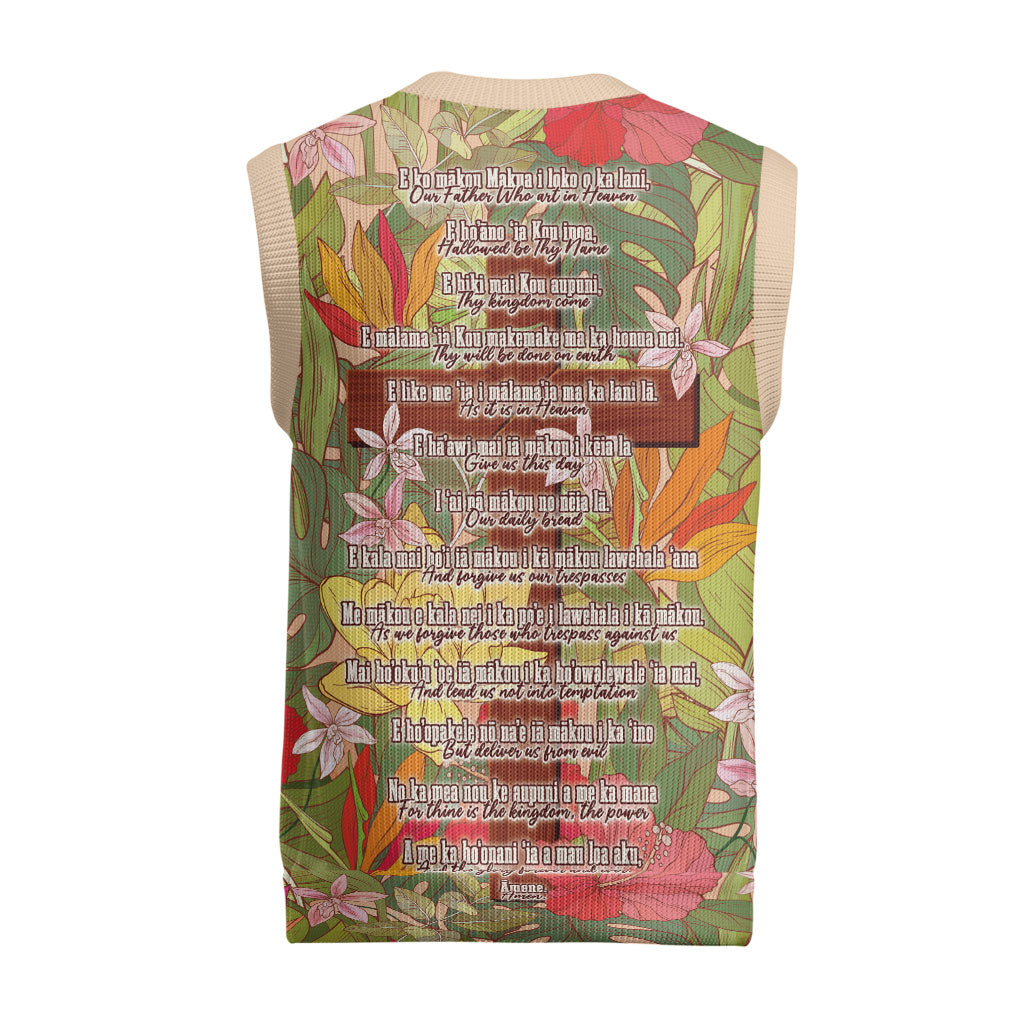 Mahalo Hawaii - ⁠Ka Pule a ka Haku Christmas Knitted V-Neck Vest Tropical Flowers