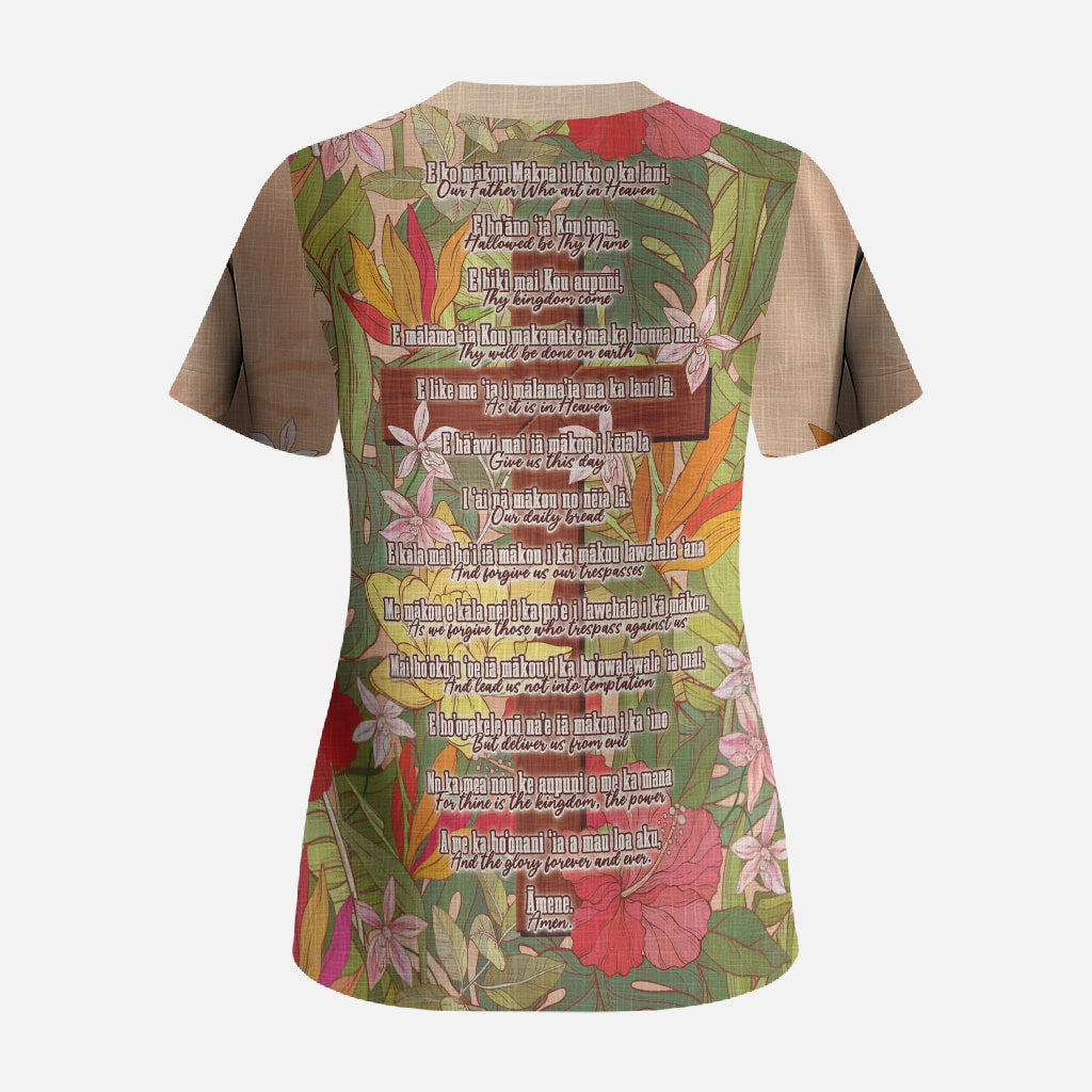 Mahalo Hawaii - Ka Pule a ka Haku Scrub Top Tropical Flowers LT7 - Polynesian Pride