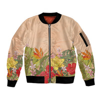 Mahalo Hawaii - Ka Pule a ka Haku Sleeve Zip Bomber Jacket Tropical Flowers LT7 Unisex Coral Pink - Polynesian Pride