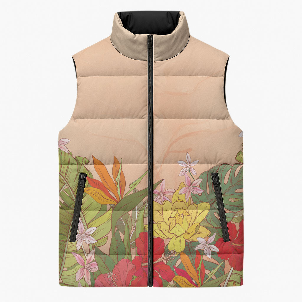 Mahalo Hawaii - Ka Pule a ka Haku Sleeveless Puffer Jacket Tropical Flowers LT7 Unisex Coral Pink - Polynesian Pride