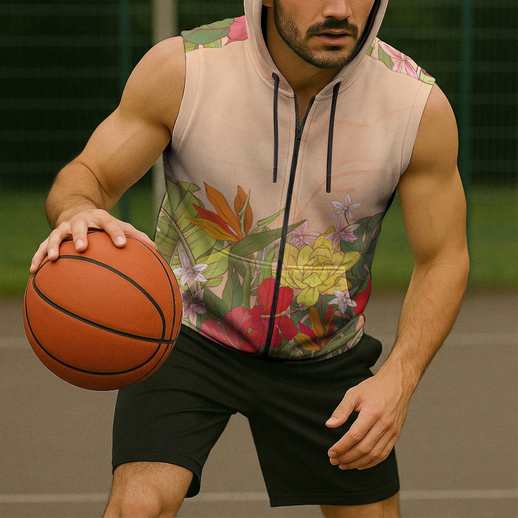 Mahalo Hawaii - Ka Pule a ka Haku Sleeveless Zip Hoodie Tropical Flowers LT7 - Polynesian Pride