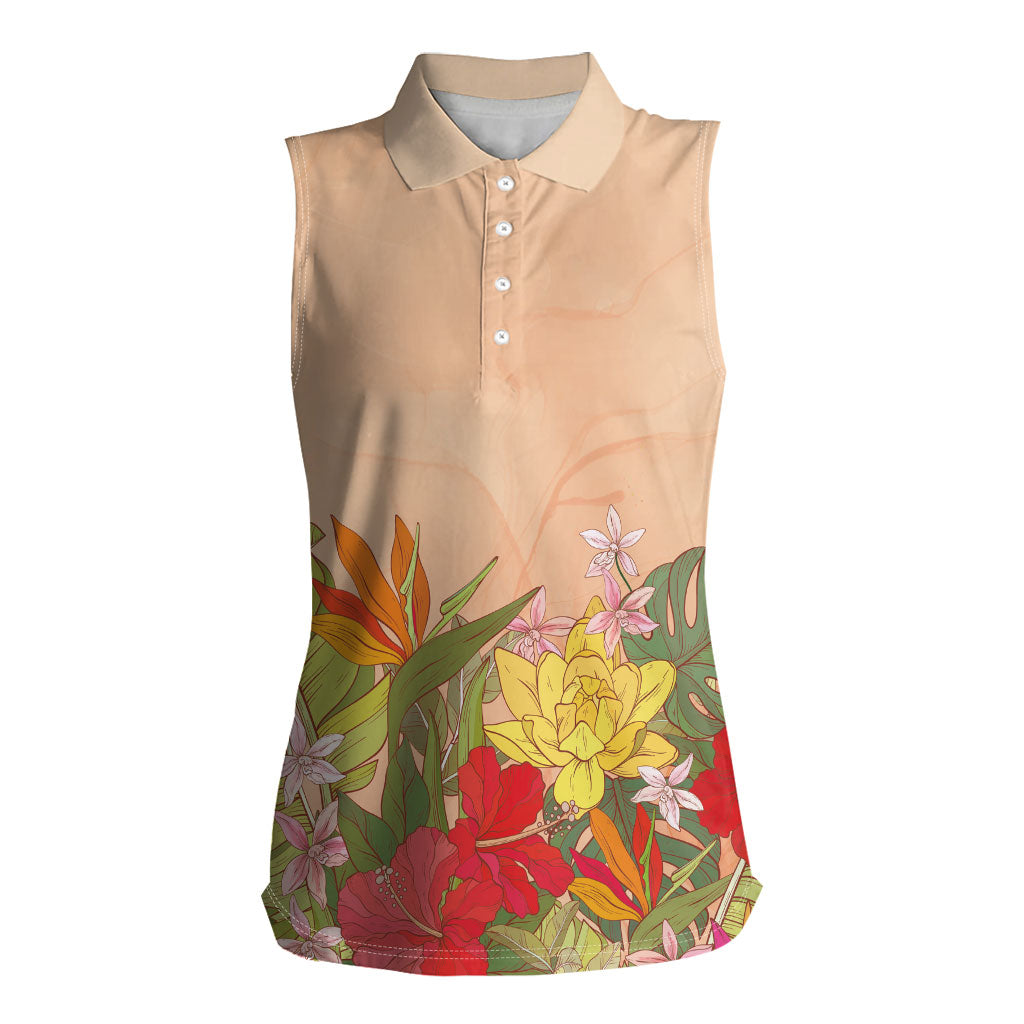 Mahalo Hawaii - Ka Pule a ka Haku Women Sleeveless Polo Shirt Tropical Flowers LT7 Female Coral Pink - Polynesian Pride