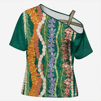 Mahalo Hawaii - Ka Pule a ka Haku Cross Shoulder Shirt Mixed Lei LT7 Female Sage Green - Polynesian Pride