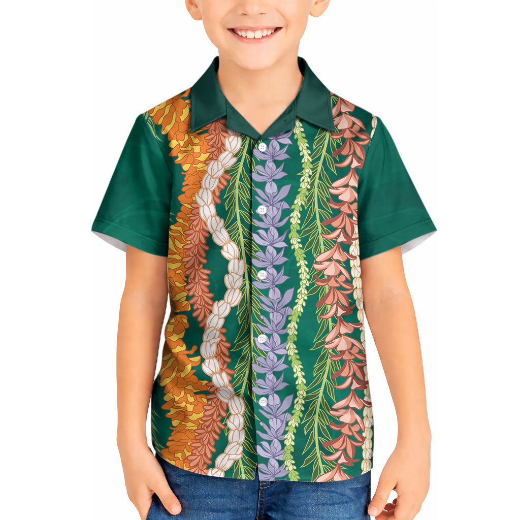 Mahalo Hawaii - Ka Pule a ka Haku Kid Hawaiian Shirt Mixed Lei LT7 Kid Sage Green - Polynesian Pride