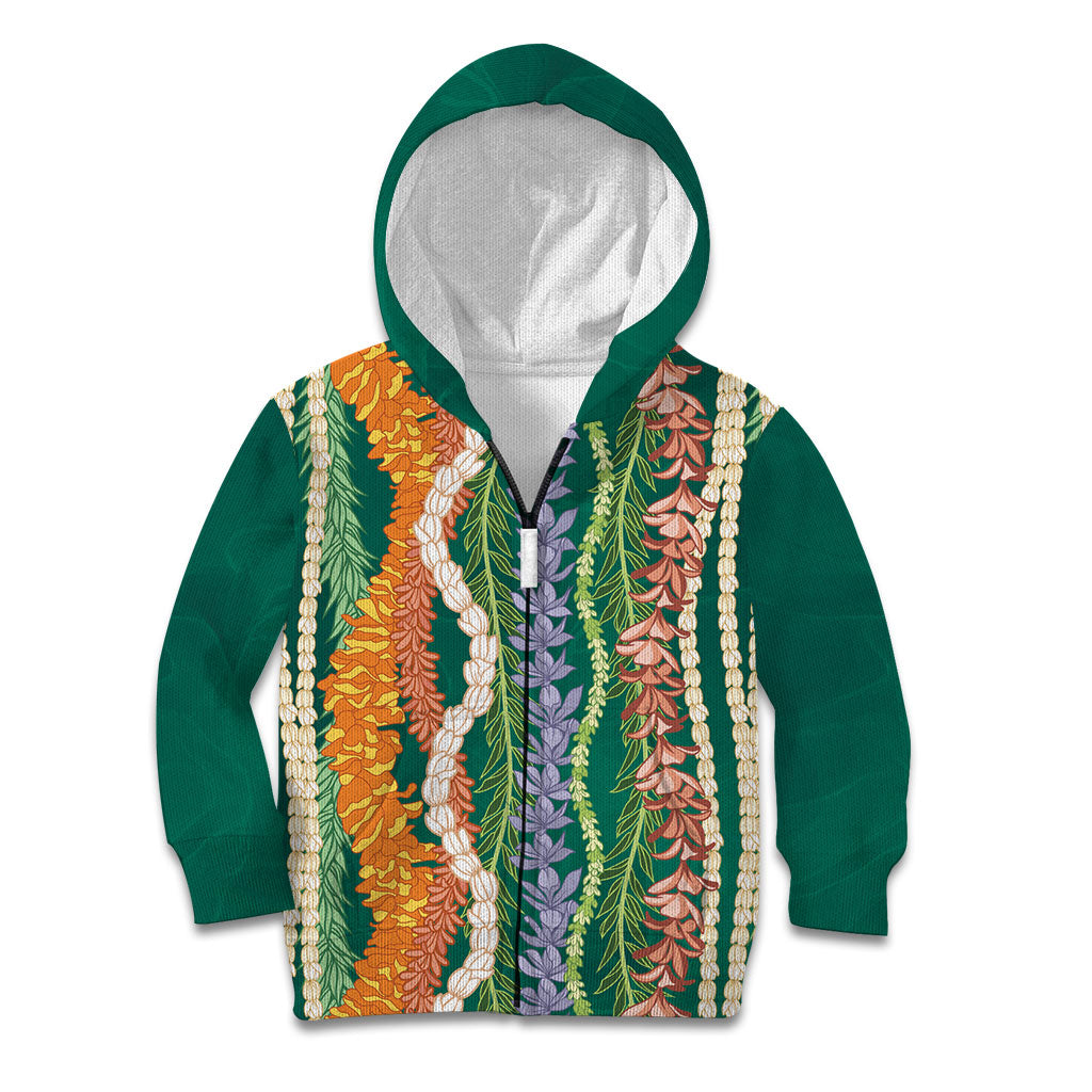 Mahalo Hawaii - Ka Pule a ka Haku Kid Hoodie Mixed Lei LT7 Zip Hoodie Sage Green - Polynesian Pride