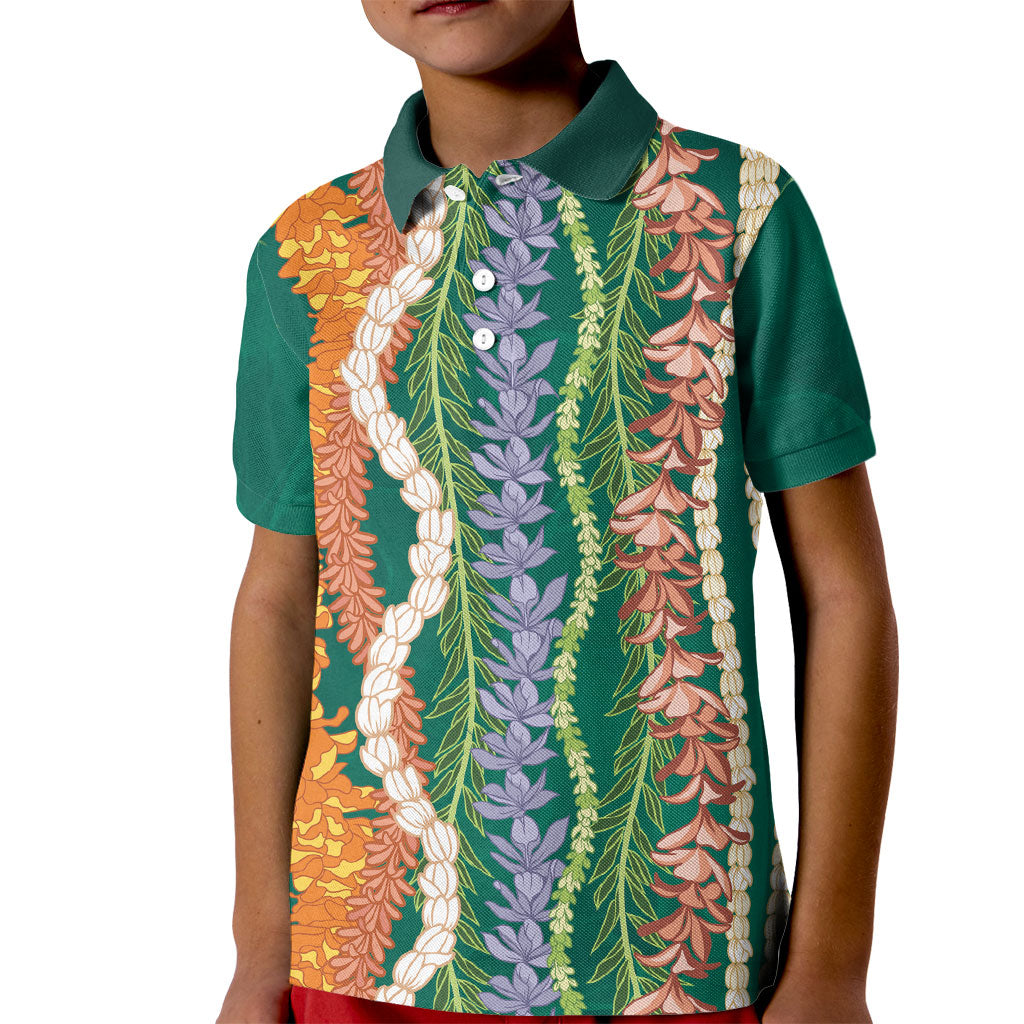 Mahalo Hawaii - Ka Pule a ka Haku Kid Polo Shirt Mixed Lei LT7 Kid Sage Green - Polynesian Pride