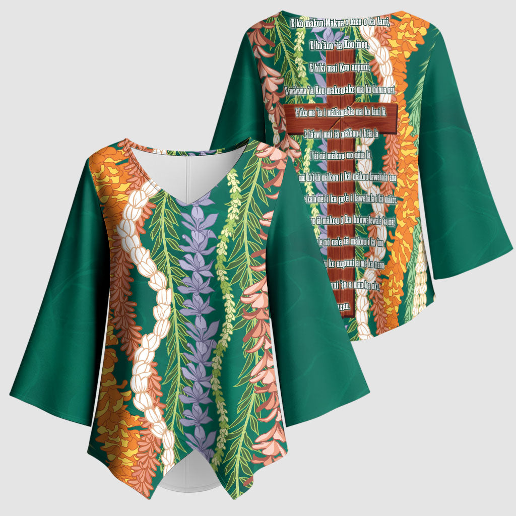 Mahalo Hawaii - Ka Pule a ka Haku Kimono Sleeve Blouse Mixed Lei LT7 - Polynesian Pride
