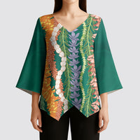 Mahalo Hawaii - Ka Pule a ka Haku Kimono Sleeve Blouse Mixed Lei LT7 - Polynesian Pride