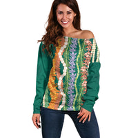 Mahalo Hawaii - Ka Pule a ka Haku Off Shoulder Sweater Mixed Lei LT7 Women Sage Green - Polynesian Pride