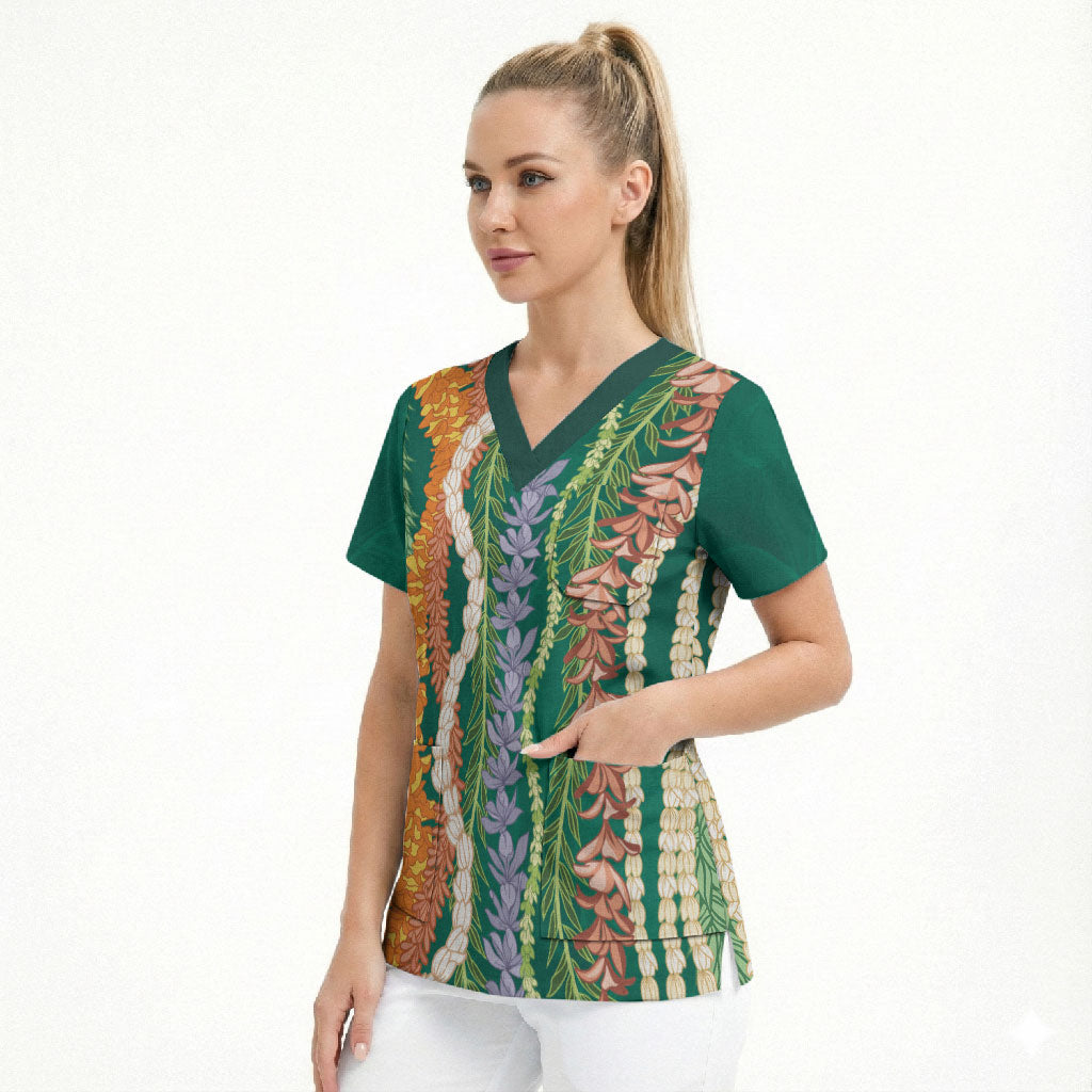 Mahalo Hawaii - Ka Pule a ka Haku Scrub Top Mixed Lei LT7 - Polynesian Pride