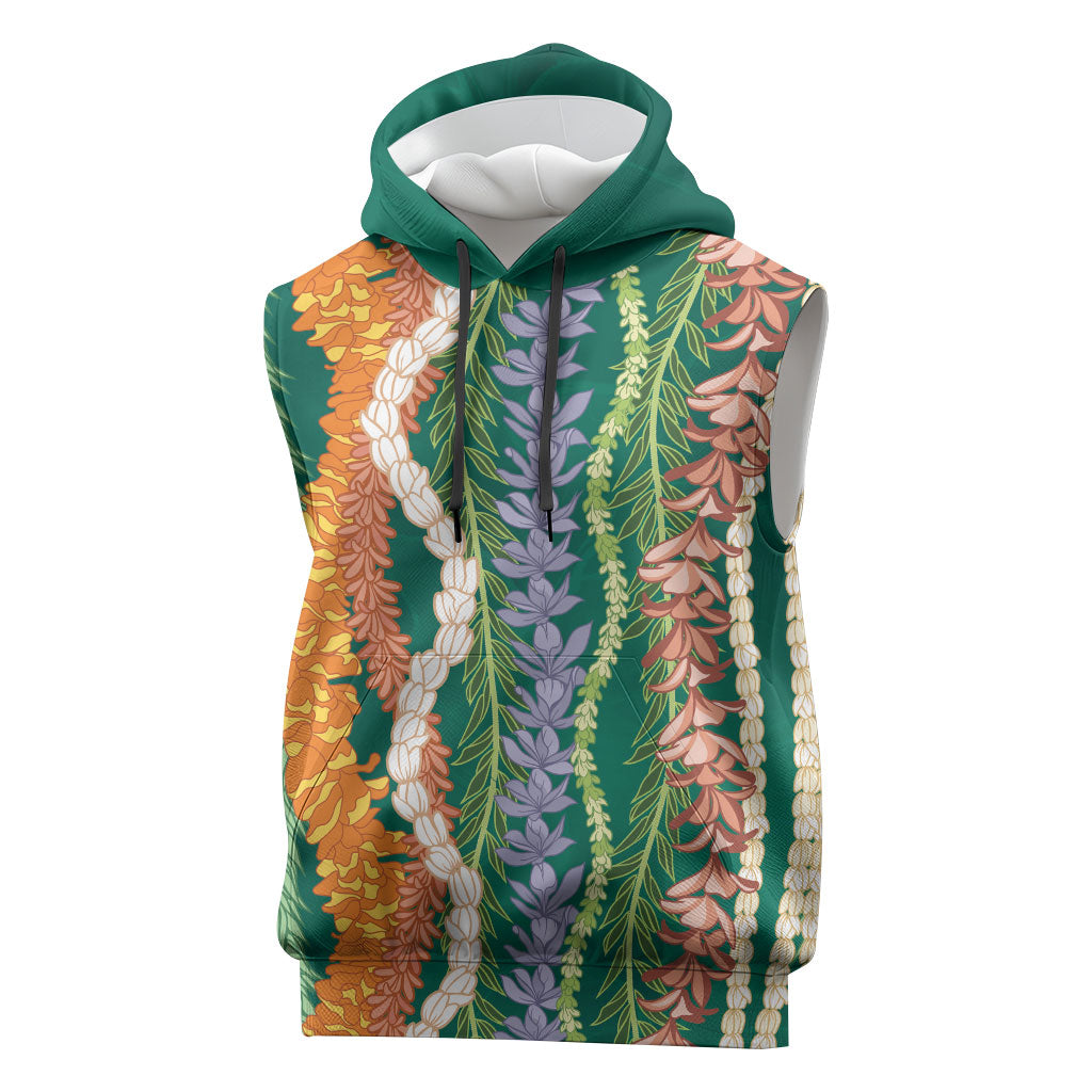 Mahalo Hawaii - Ka Pule a ka Haku Sleeveless Hoodie Mixed Lei LT7 Sage Green - Polynesian Pride
