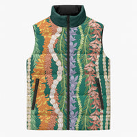 Mahalo Hawaii - Ka Pule a ka Haku Sleeveless Puffer Jacket Mixed Lei LT7 Unisex Sage Green - Polynesian Pride