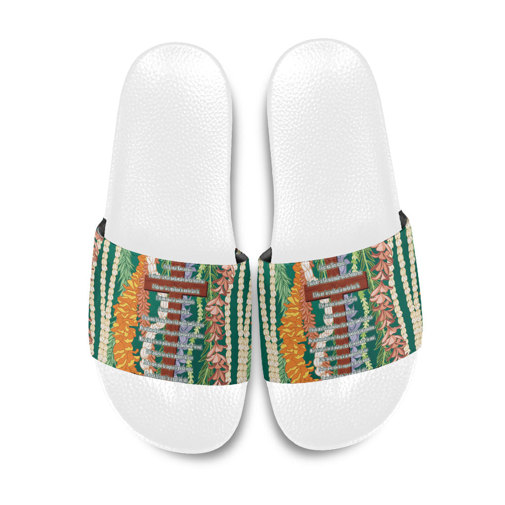 Mahalo Hawaii - Ka Pule a ka Haku Slide Sandals Mixed Lei LT7 Sage Green - Polynesian Pride