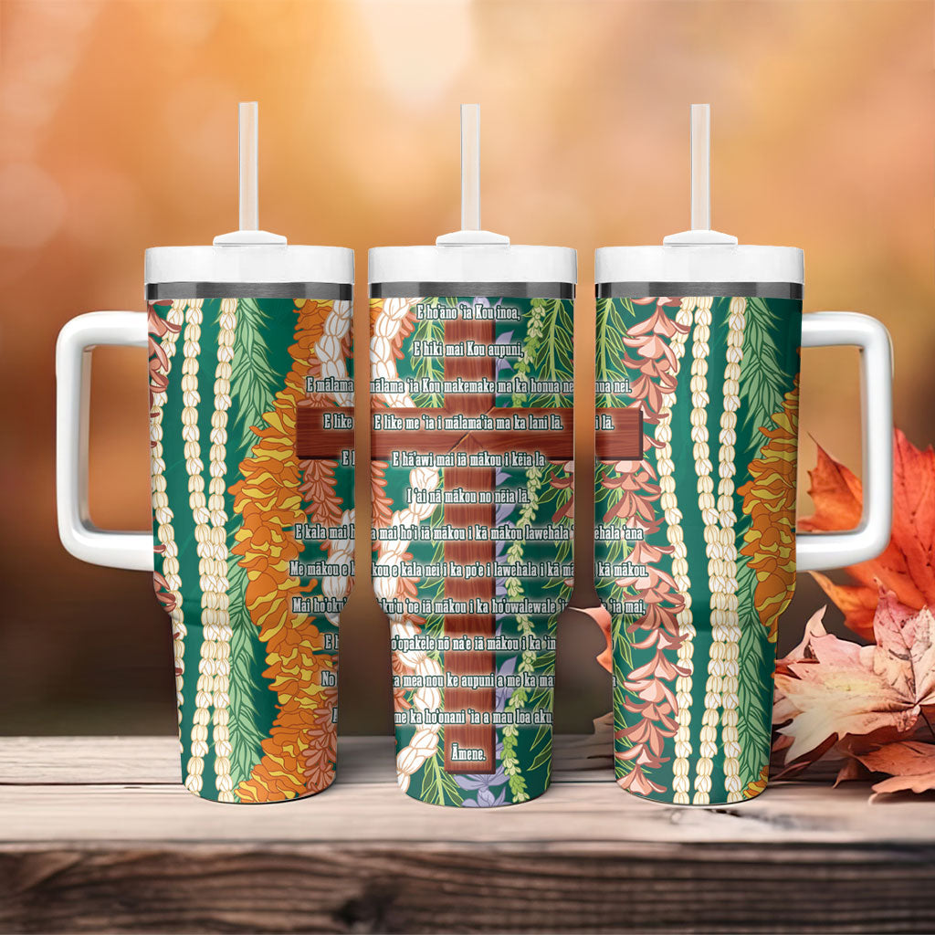 Mahalo Hawaii - Ka Pule a ka Haku Tumbler With Handle Mixed Lei LT7 - Polynesian Pride