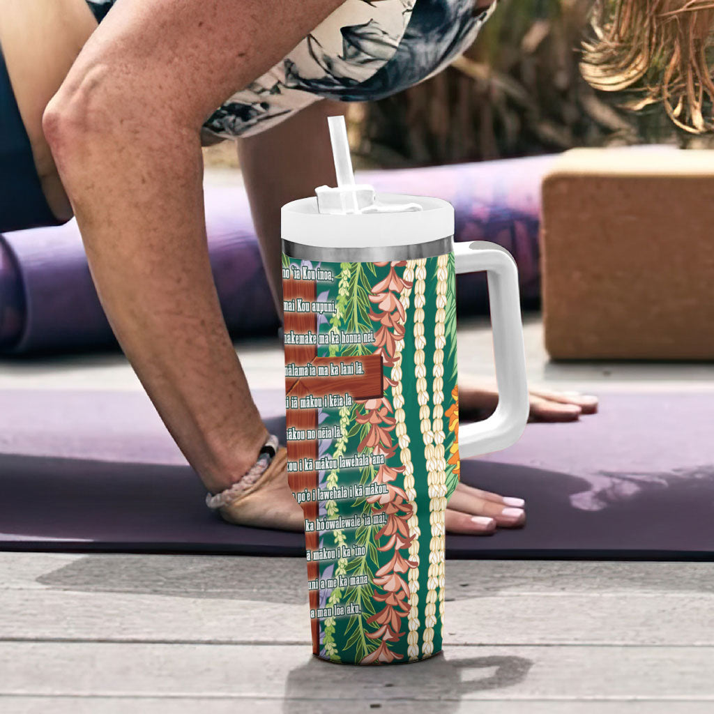 Mahalo Hawaii - Ka Pule a ka Haku Tumbler With Handle Mixed Lei LT7 - Polynesian Pride