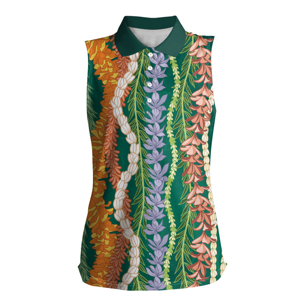 Mahalo Hawaii - Ka Pule a ka Haku Women Sleeveless Polo Shirt Mixed Lei LT7 Female Sage Green - Polynesian Pride