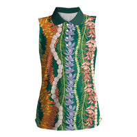 Mahalo Hawaii - Ka Pule a ka Haku Women Sleeveless Polo Shirt Mixed Lei LT7 Female Sage Green - Polynesian Pride