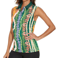 Mahalo Hawaii - Ka Pule a ka Haku Women Sleeveless Polo Shirt Mixed Lei LT7 - Polynesian Pride