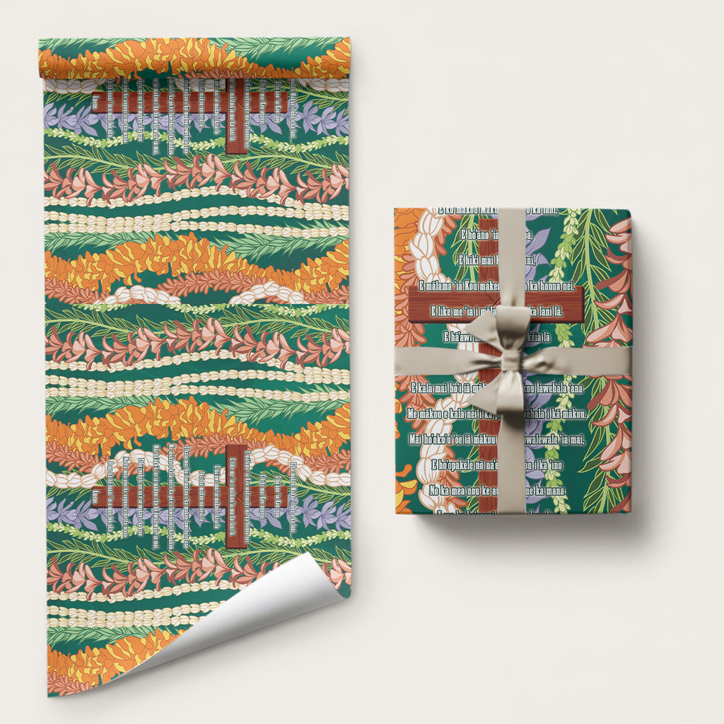 Mahalo Hawaii - The Lord's Prayers Wrapping Paper Mixed Lei LT7 58" × 23" Sage Green - Polynesian Pride