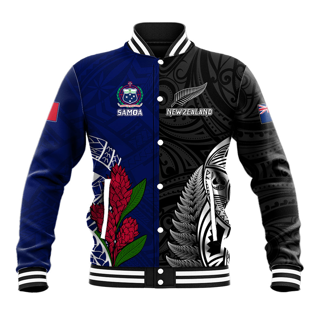 Personalised New Zealand Vs Samoa Rugby Baseball Jacket Go Champions LT7 Unisex Black Blue - Polynesian Pride